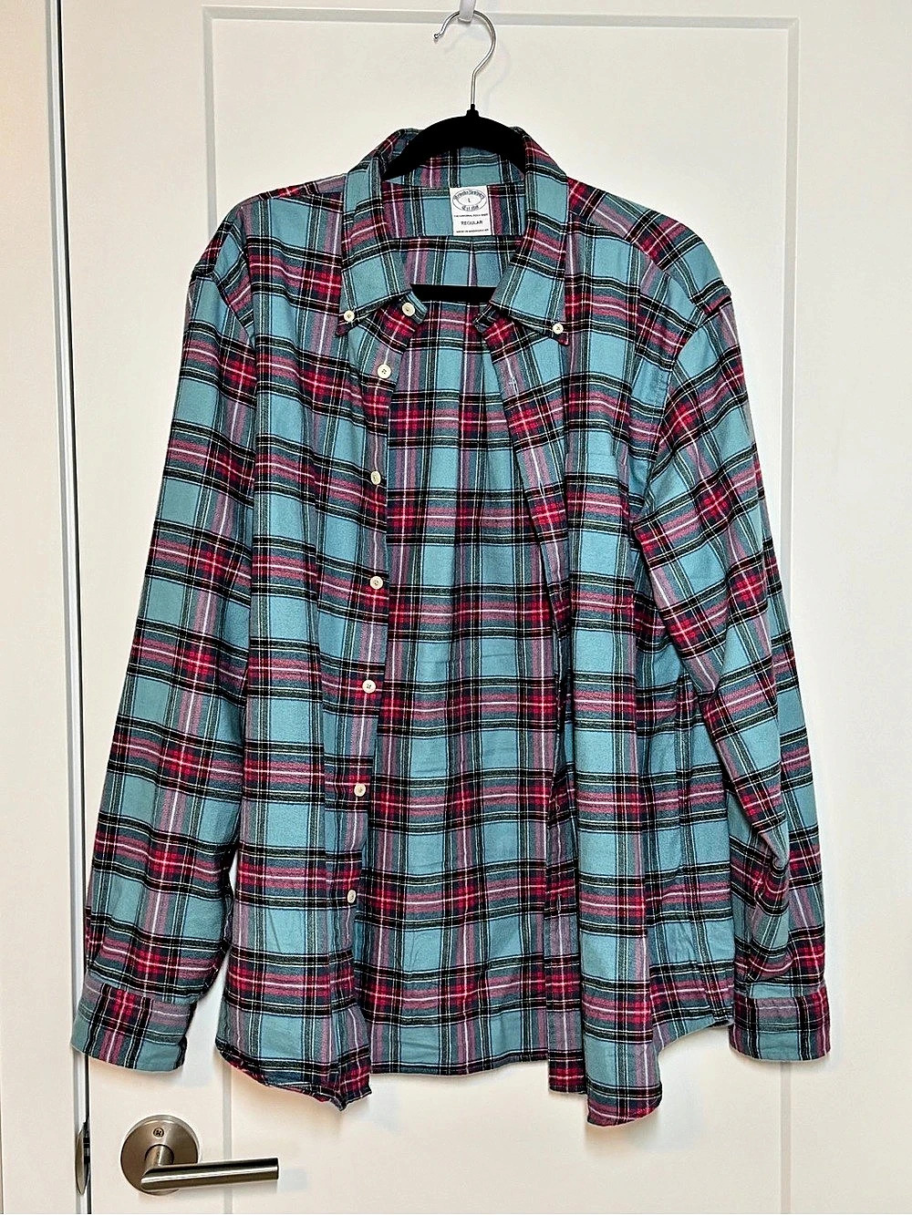 Brooks Brothers The Original Polo Shirt Plaid Cotton Shirt in Blue & Red Large